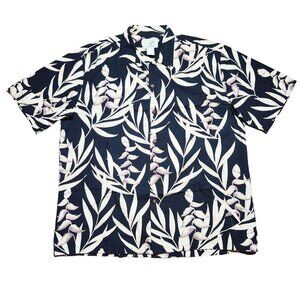 Ho Aloha Palm Branches Hawaiian Aloha Shirt Mens Button-up Large Blue